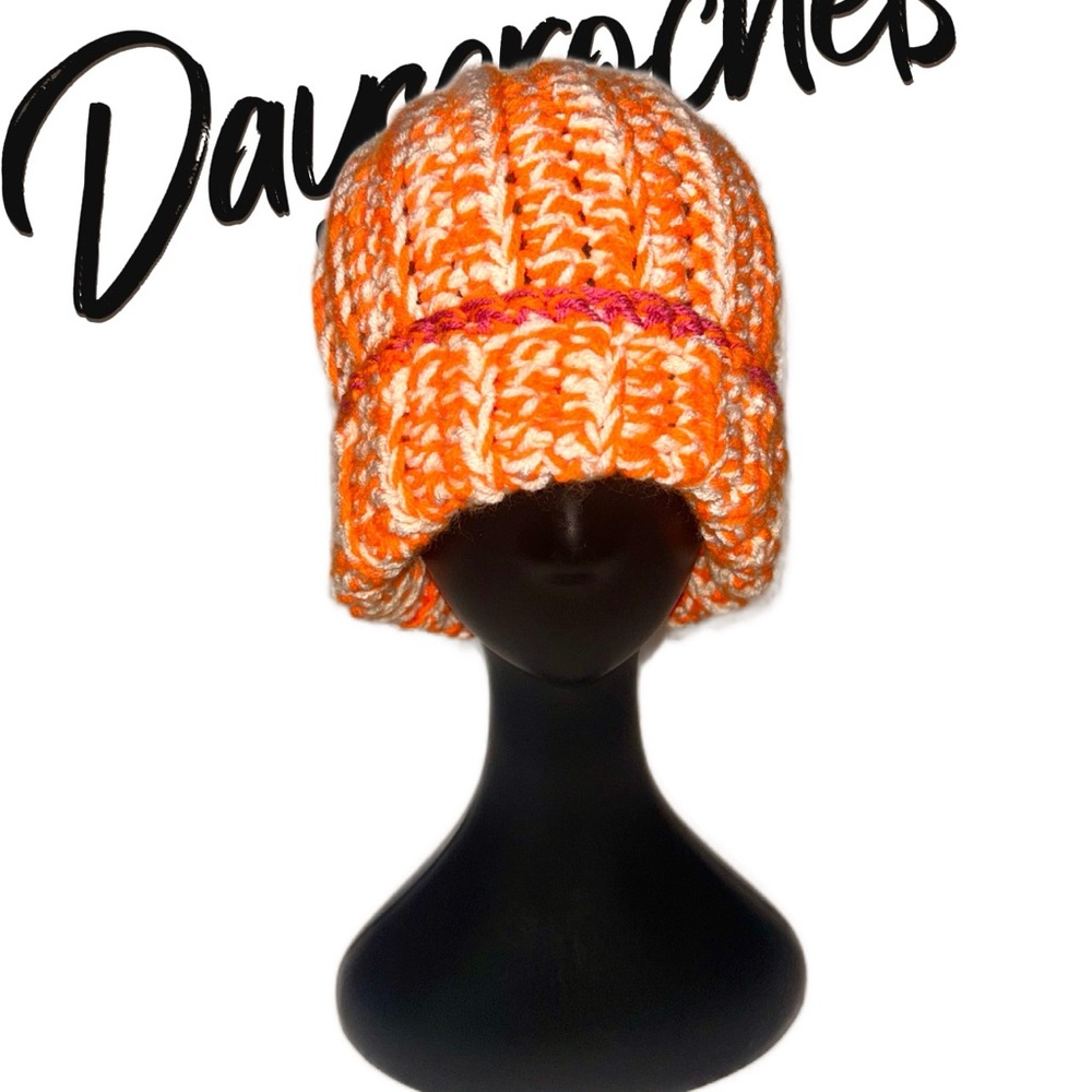 Orange and White Kids crochet Hat